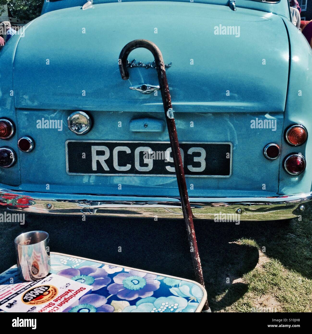 Classic car show - vintage car and walking stick - Smartphone Captured Stock Image