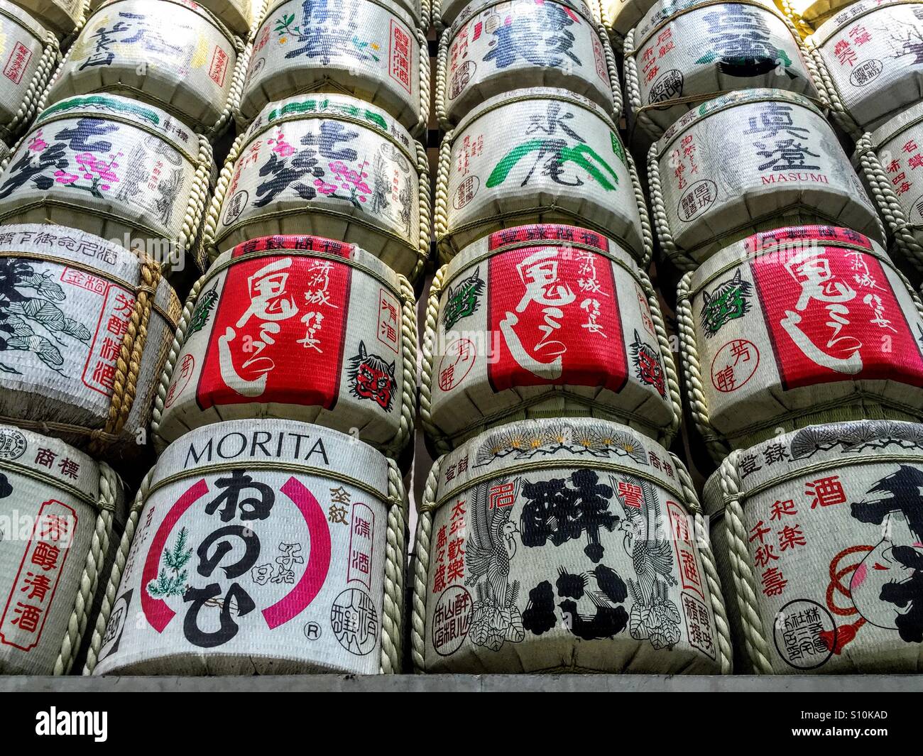 Sake barrels in Tokyo Japan Stock Photo Alamy