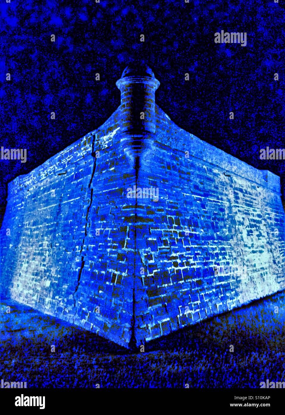 Castillo de San Marcos Spanish Fort at night in electric blue tones, St. Augustine, Florida Stock Photo