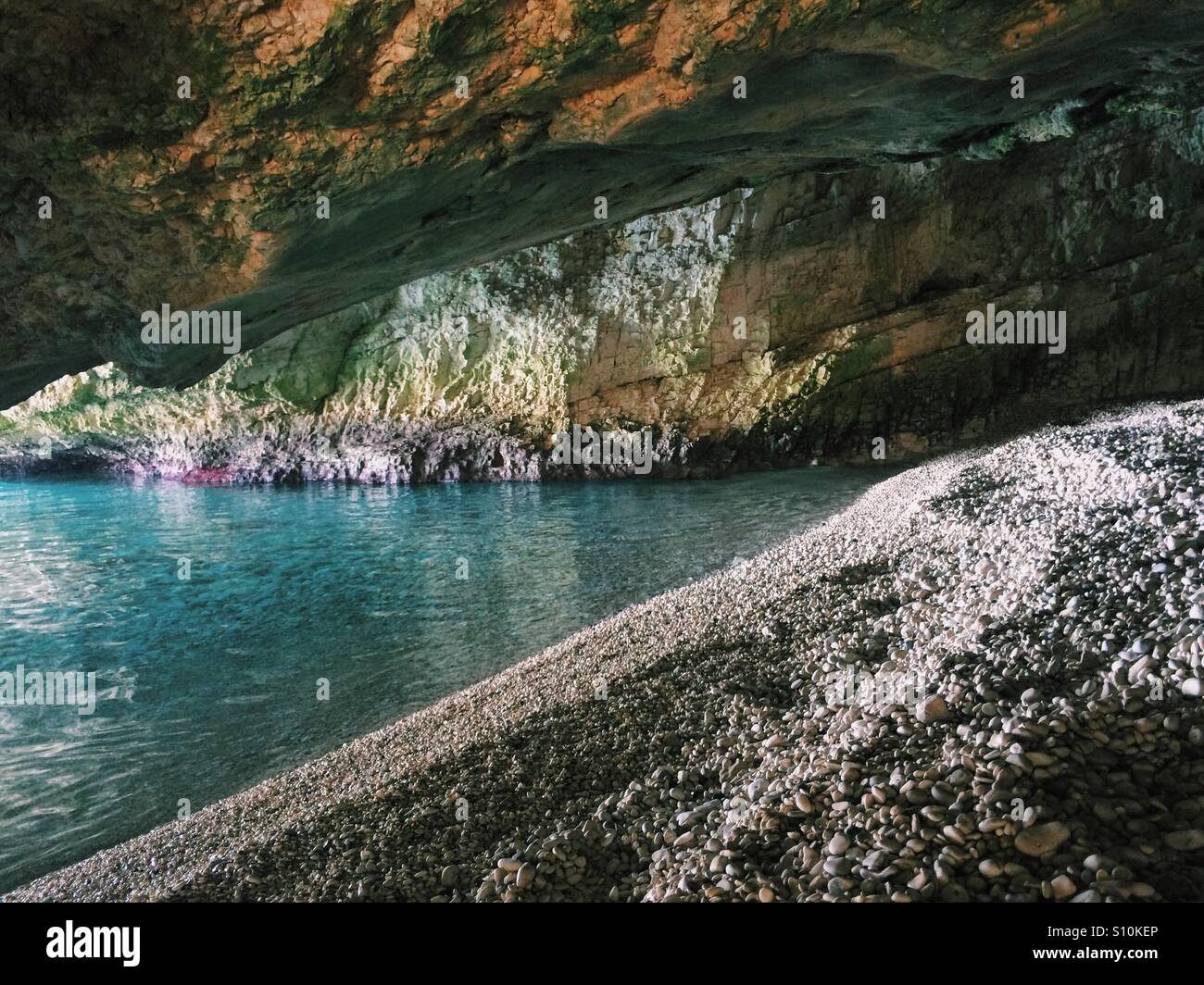 A beautiful cave at Dafnoudi Beach on the Greek island of Kefalonia. - Smartphone Captured Stock Image