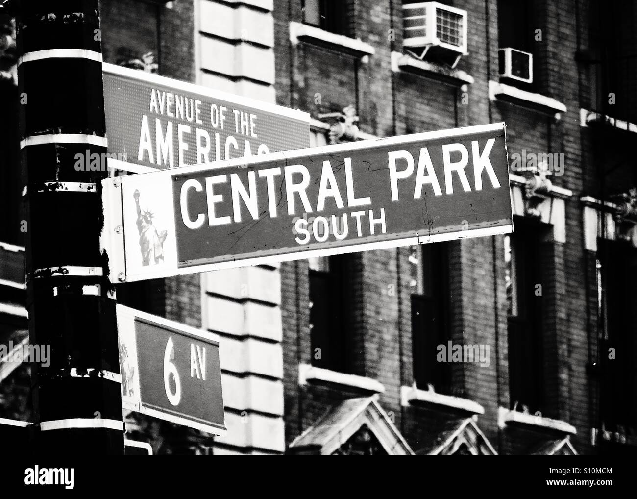 Central Park south street sign Stock Photo