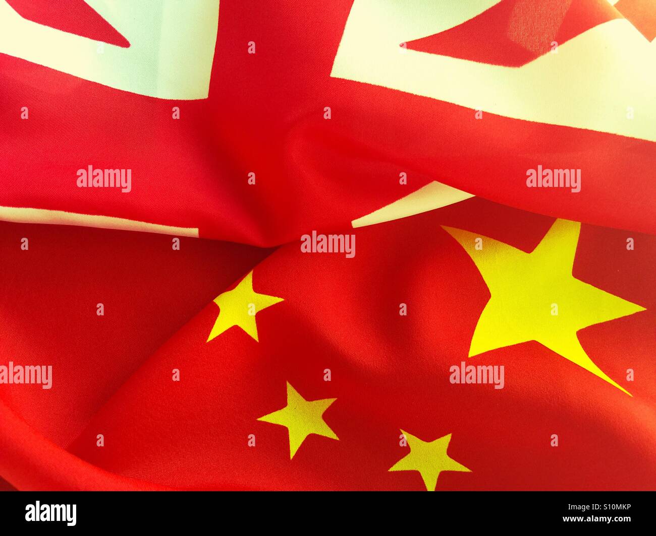 Great Britain and China flags closeup - Smartphone Captured Stock Image
