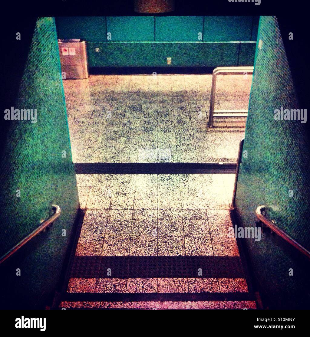 Down the stairs in the subway corridors - Smartphone Captured Stock Image