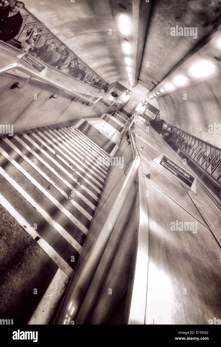 Escalators at Sloane street tube station. - Smartphone Captured Stock Image