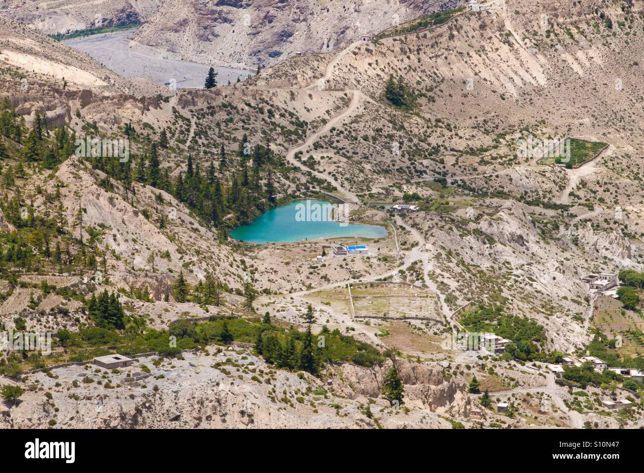 Heart shaped lake in the mountains, Low Mustang, Nepal - Smartphone Captured Stock Image