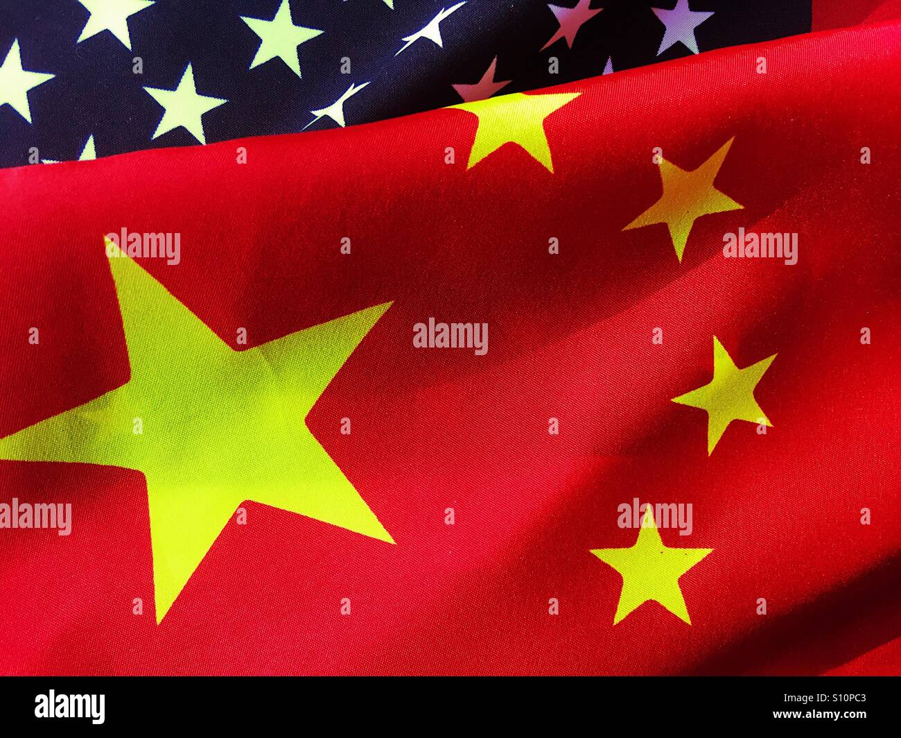 China and American flags closeup - Smartphone Captured Stock Image