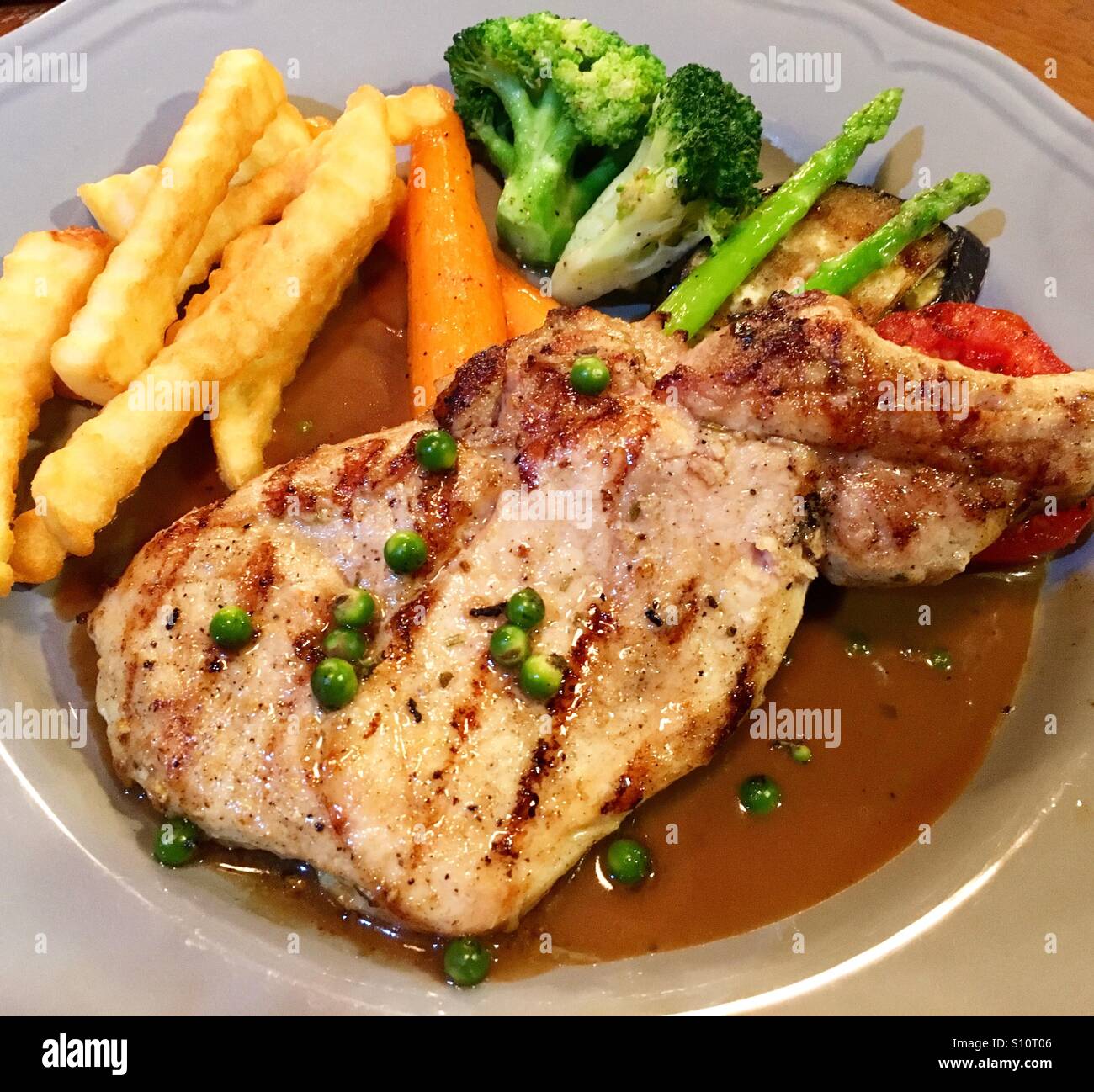 Pork chops with gravy sauce Stock Photo Alamy