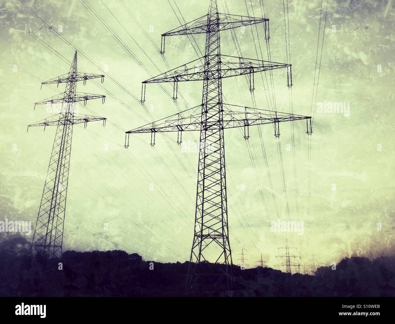 High voltage electricity pylons, Liechlingen, Germany. - Smartphone Captured Stock Image
