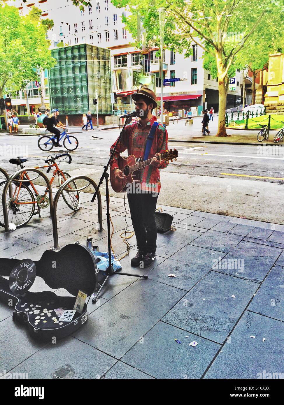 Street musician on Melbourne , Australia - Smartphone Captured Stock Image