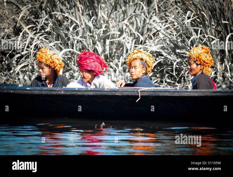Burmese women in the boat - Smartphone Captured Stock Image