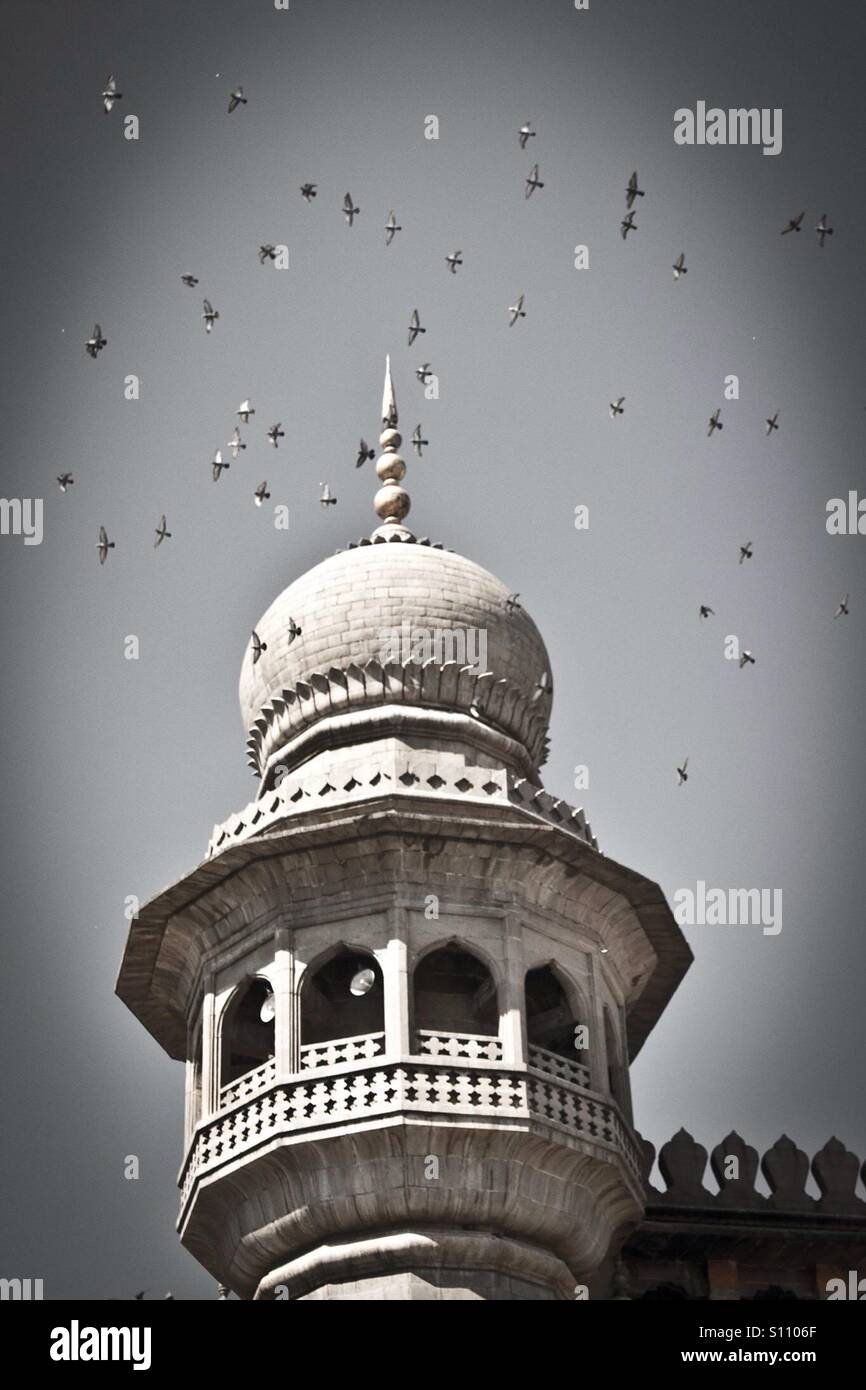 Minaret at Mecca Masjid mosque in Hyderabad - Smartphone Captured Stock Image