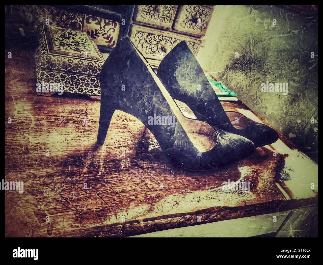 Black high heeled shoes. - Smartphone Captured Stock Image