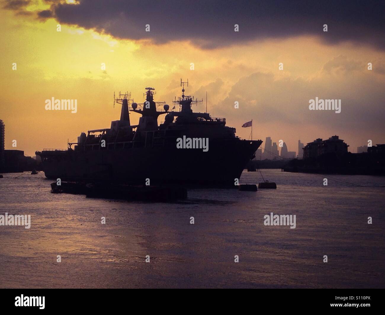 HMS Bulwark on the River Thames in London - Smartphone Captured Stock Image