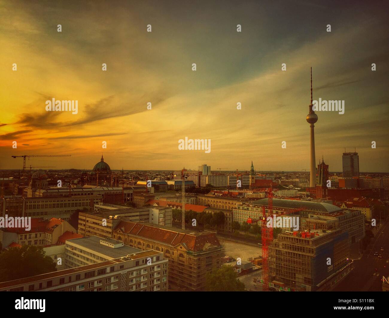 sunset at Berlin city Germany Stock Photo