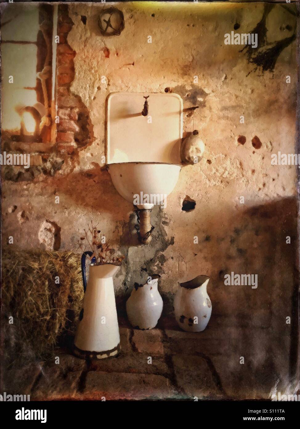 Ancient washroom. Painting effect added - Smartphone Captured Stock Image