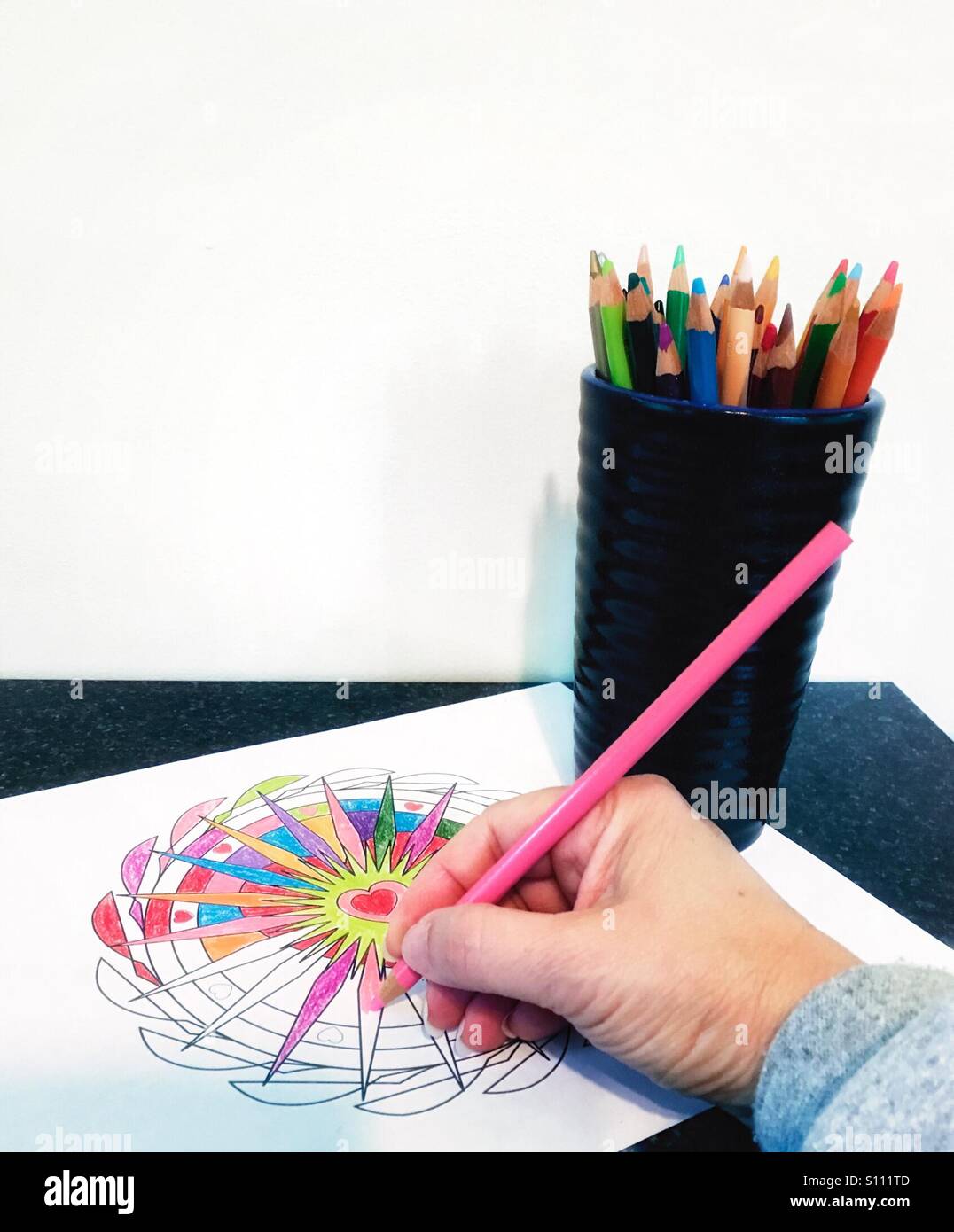 Adult coloring is a recent trend. Concept photo part of a series with copy space. Original design model release Stock Photo