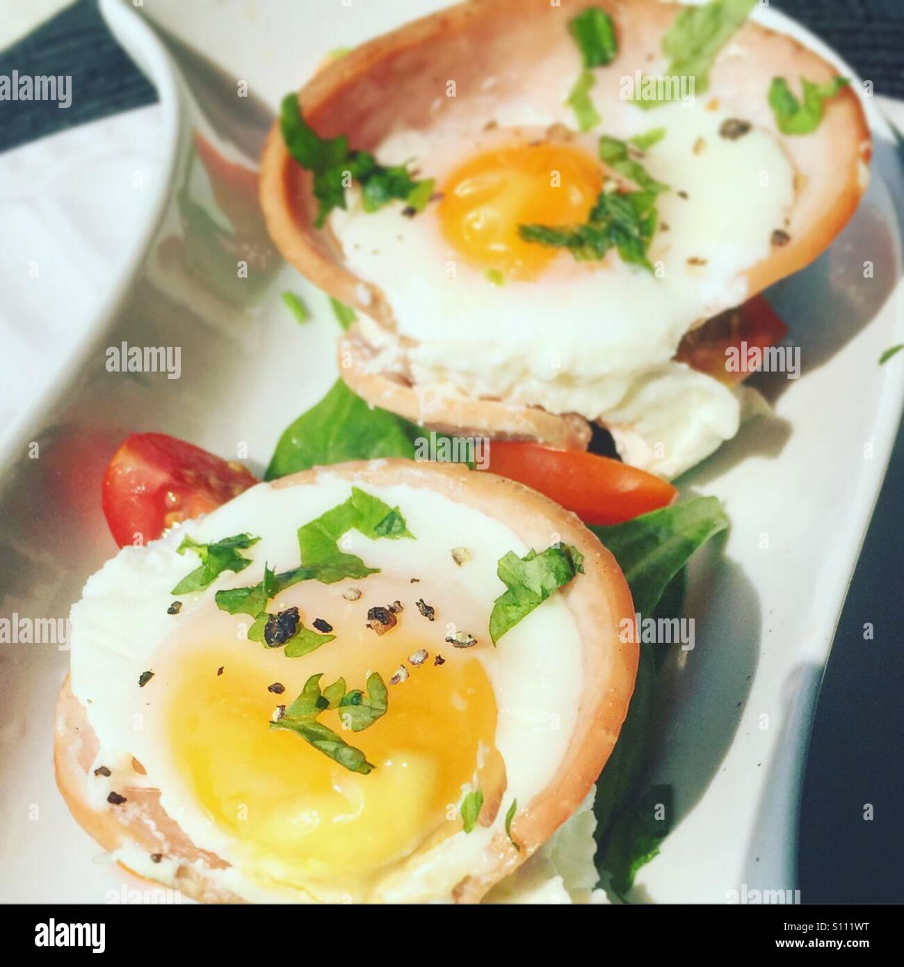 Healthy turkey bacon and eggs Stock Photo Alamy