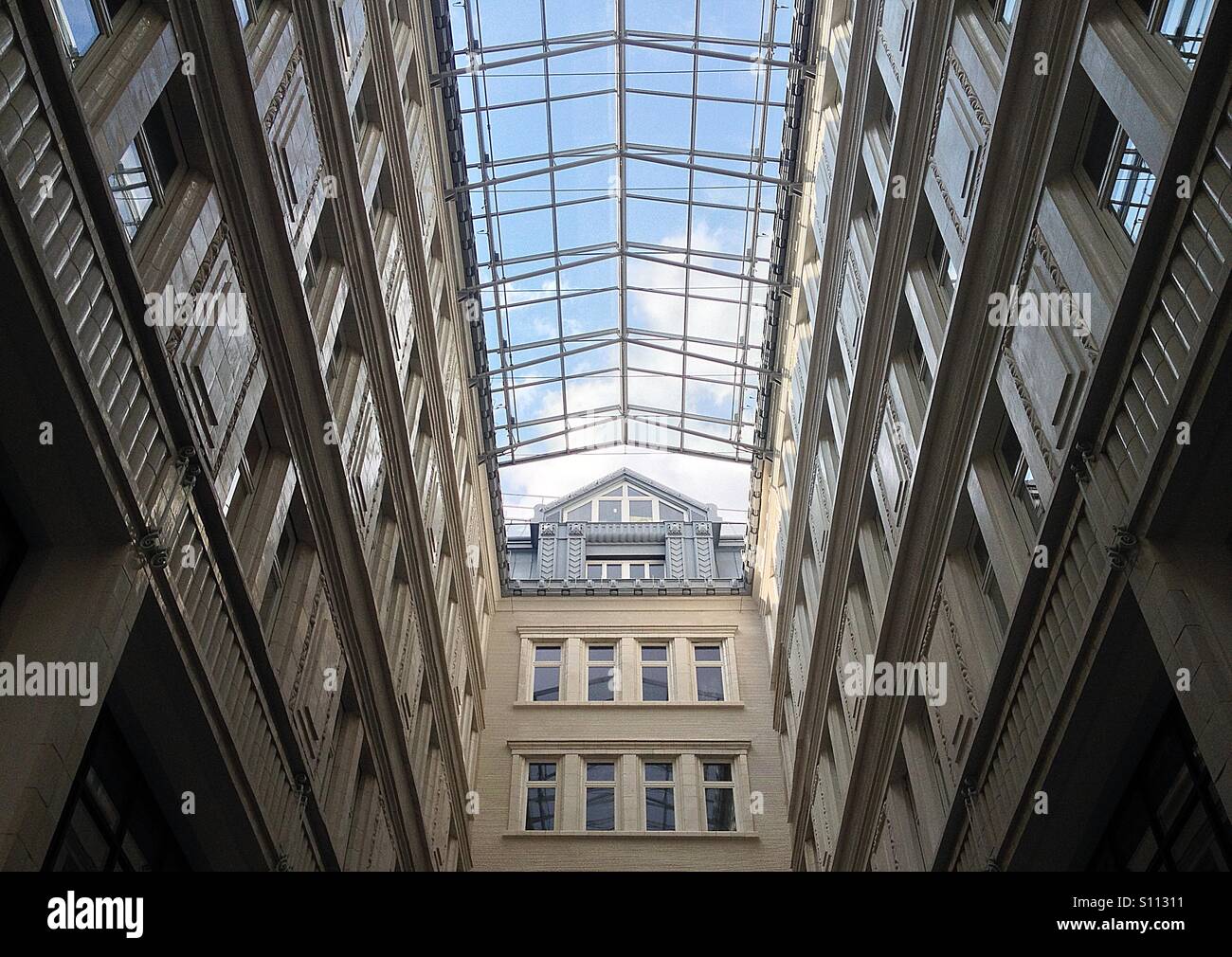 Building with atrium and sky view - Smartphone Captured Stock Image