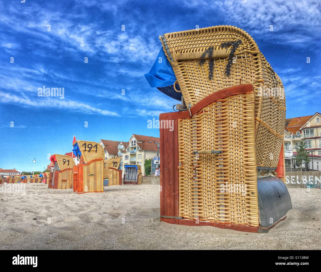 Beach chair in Laboe, Germany Stock Photo