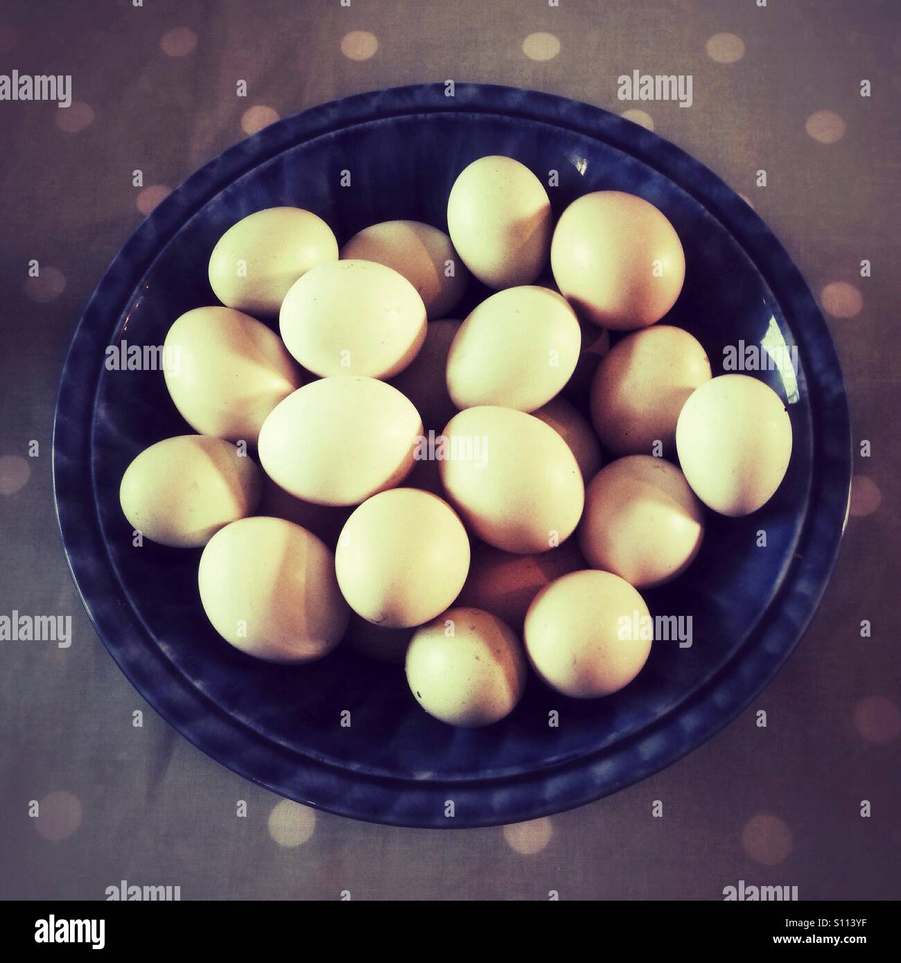 Bowl of free range eggs, Medstead, Hampshire, England, United Kingdom. - Smartphone Captured Stock Image