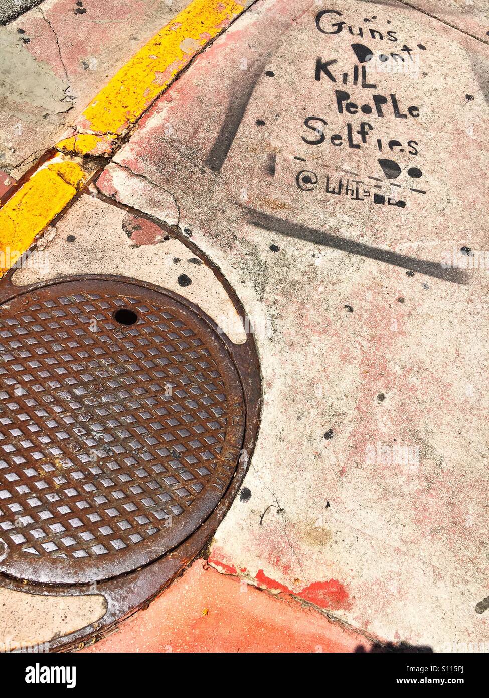 Sidewalk Art about selfies - Smartphone Captured Stock Image