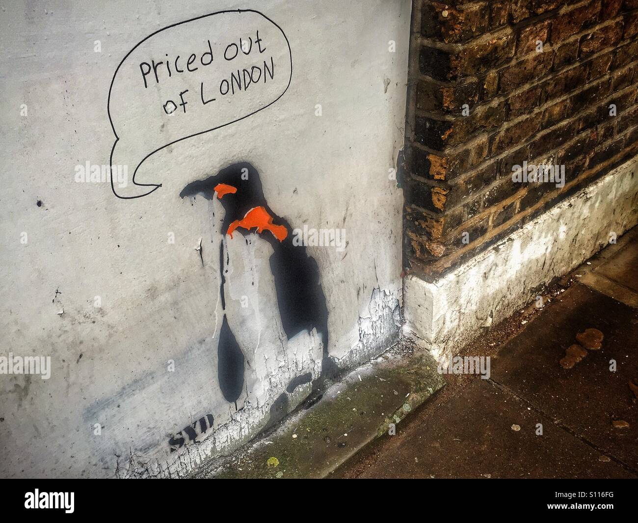 Priced out of London. Graffiti and street art in, London, U.K. Stock Photo