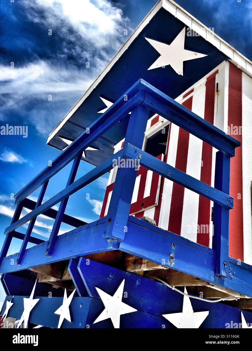 Stars and Stripes lifeguard station - Smartphone Captured Stock Image