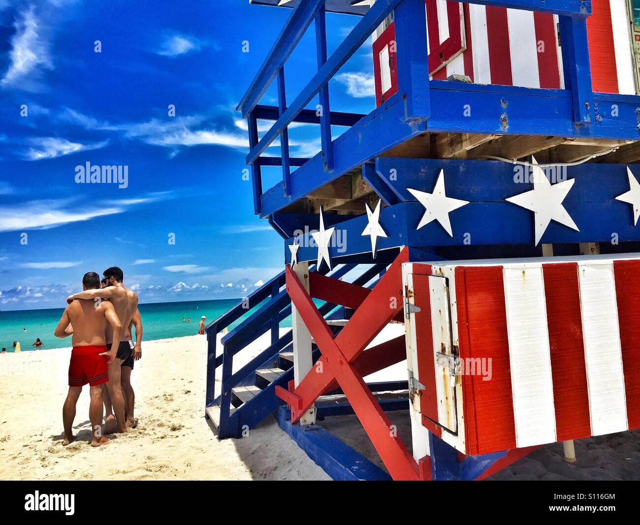 Stars and Stripes lifeguard station - Smartphone Captured Stock Image