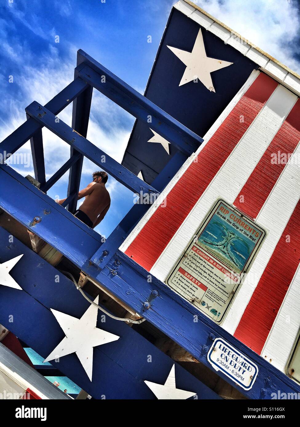 Stars and Stripes lifeguard station - Smartphone Captured Stock Image