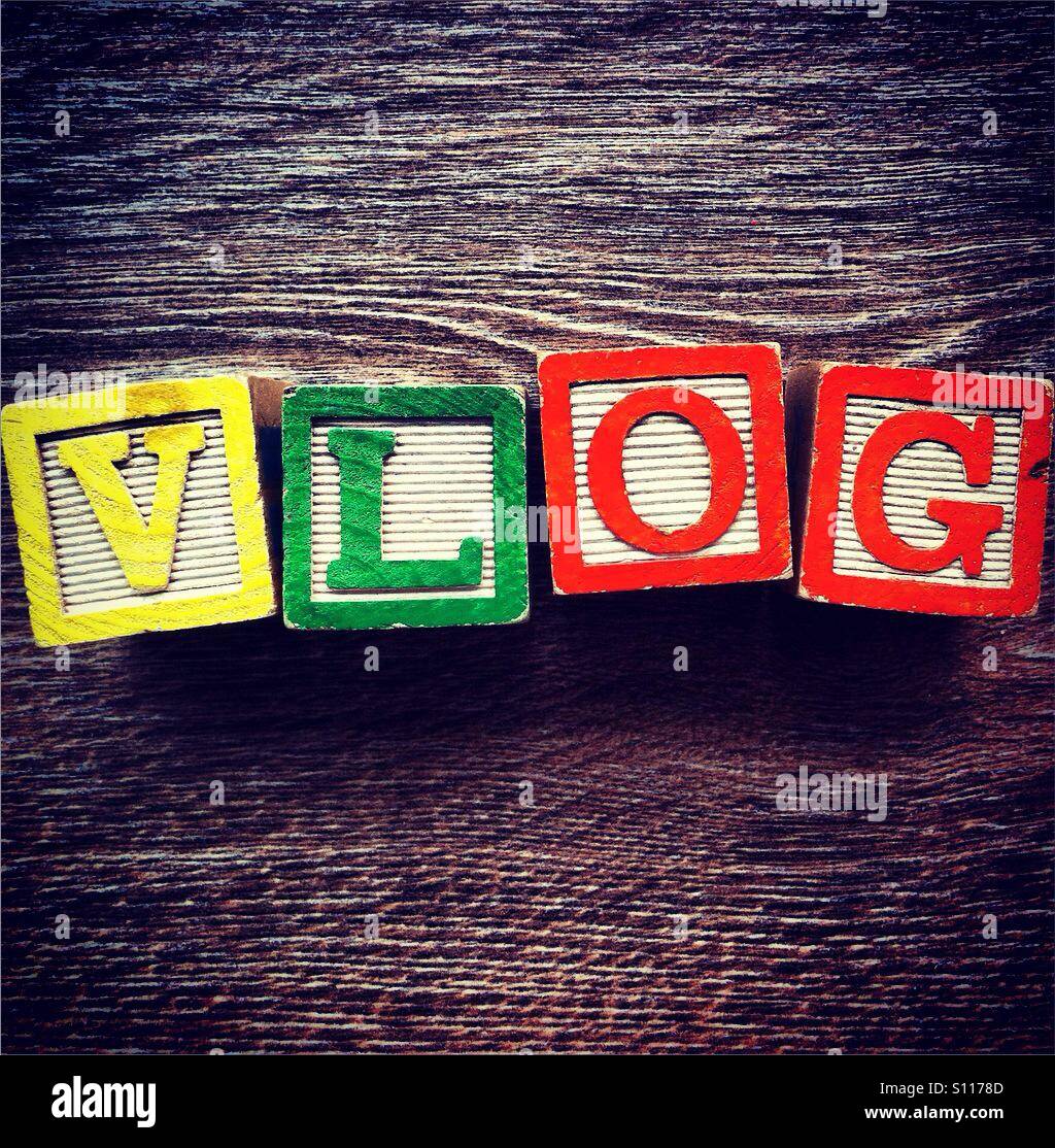 Word VLOG done with wood block alphabet letters Stock Photo