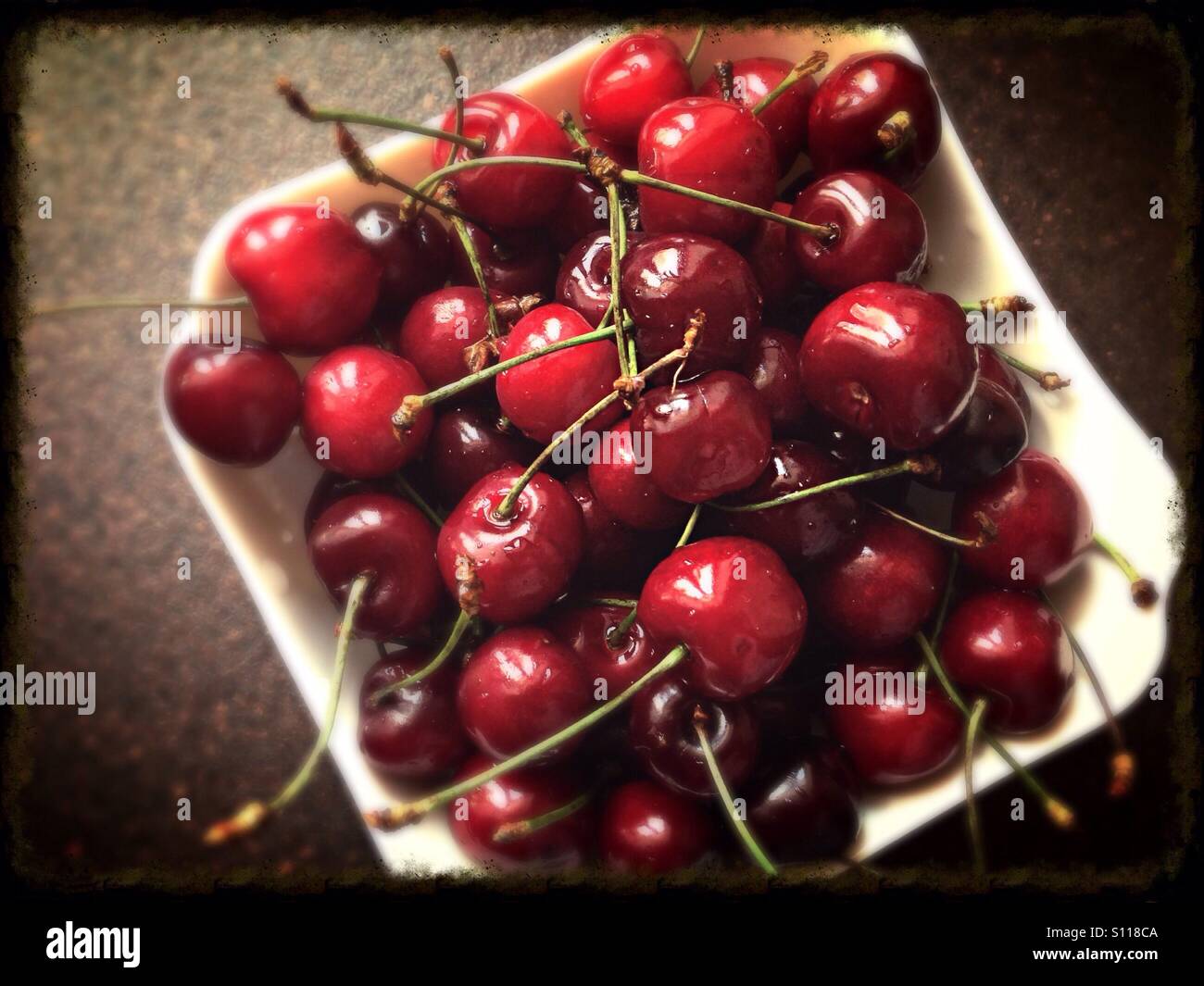 Red cherries close up - Smartphone Captured Stock Image
