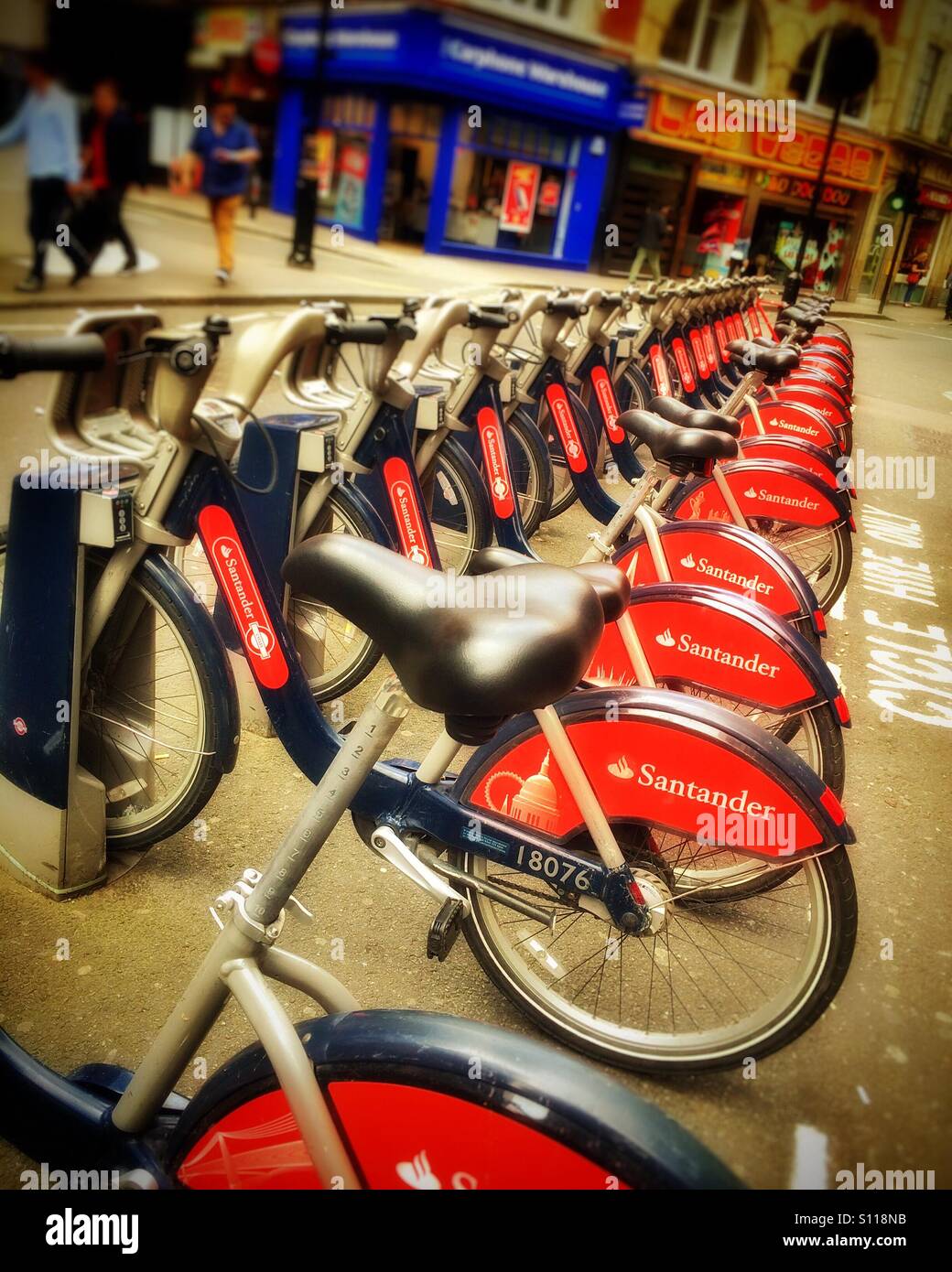 Bikes for hire in Soho, London Stock Photo