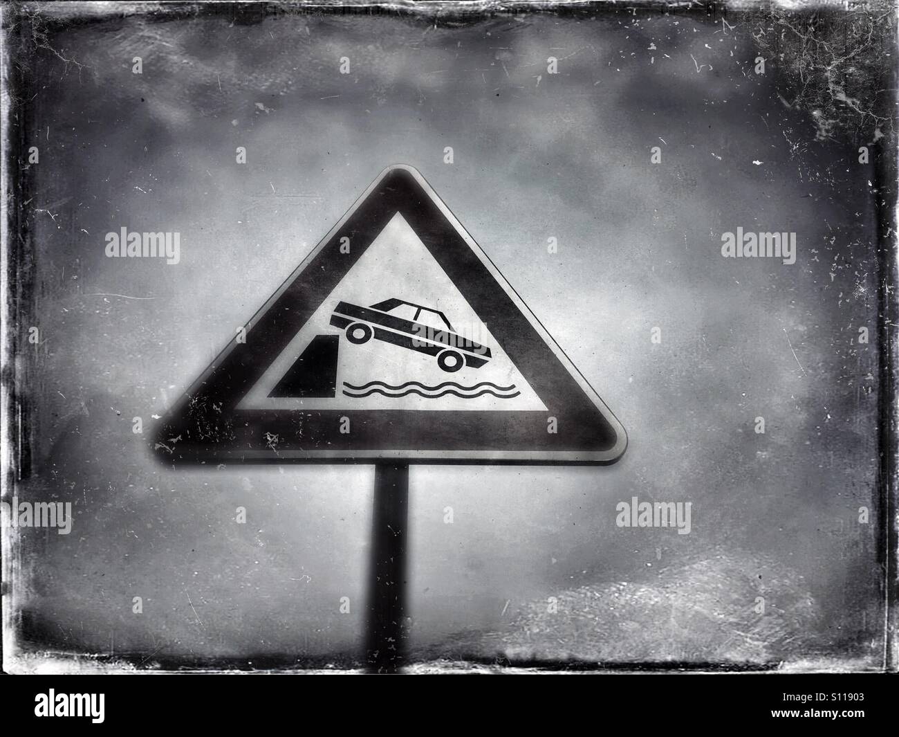 Unprotected quayside or riverbank traffic sign - Smartphone Captured Stock Image