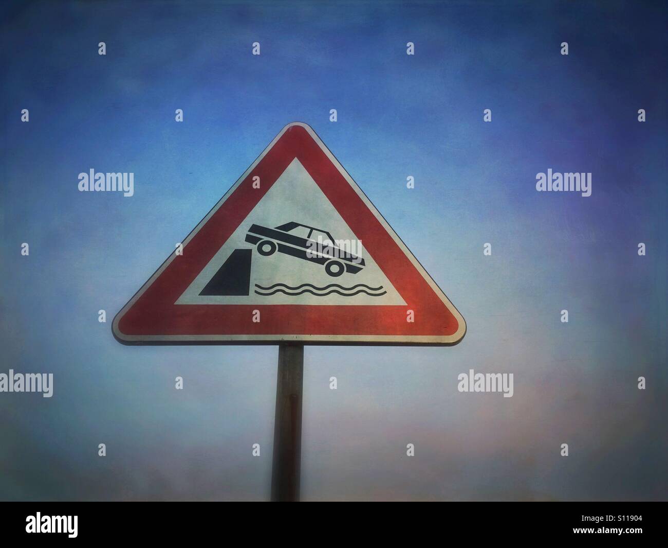 Unprotected quayside or riverbank traffic sign - Smartphone Captured Stock Image