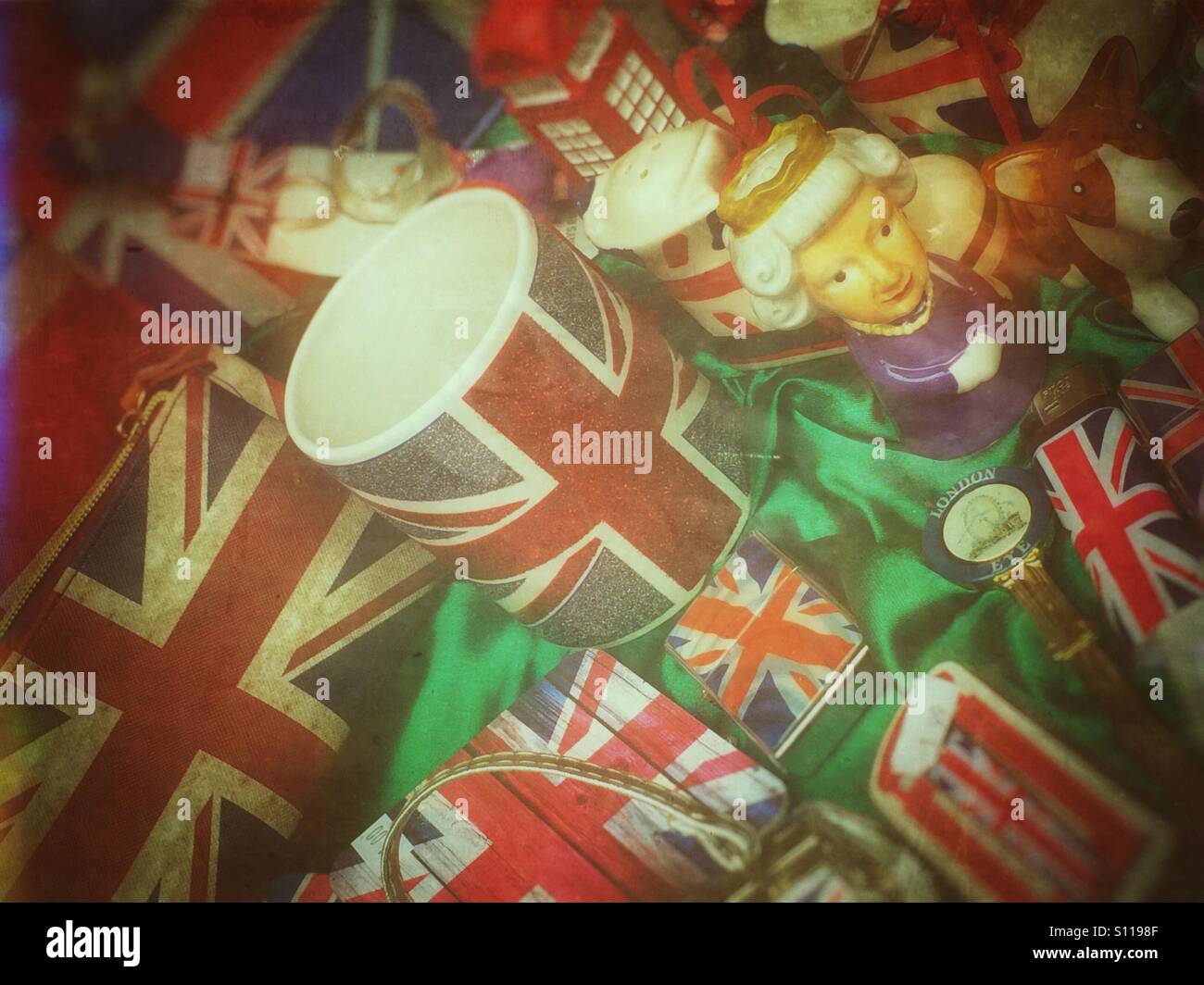 British souvenirs in shop window England UK - Smartphone Captured Stock Image