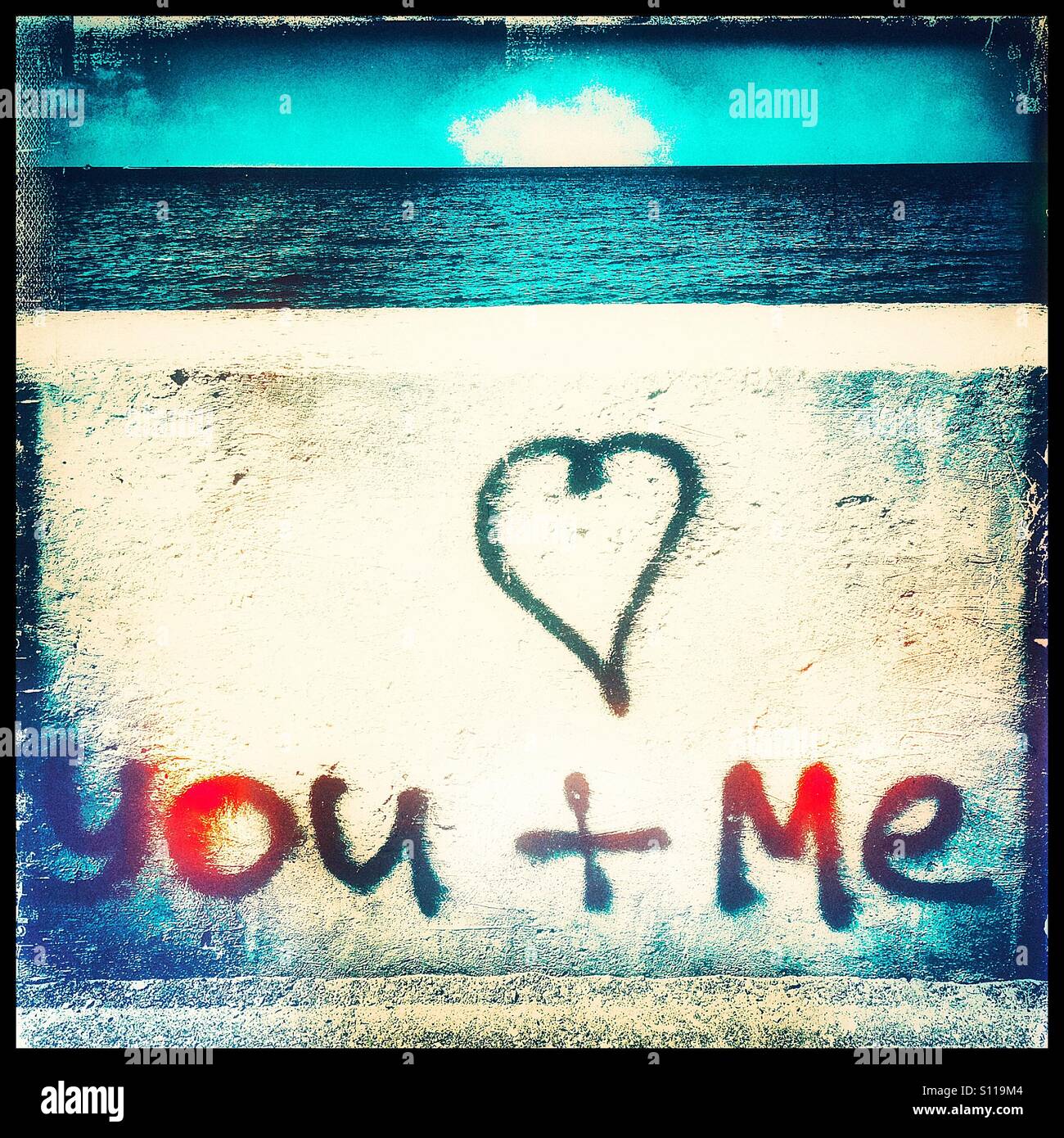 You and me graffiti, Sebastopol, Crimea - Smartphone Captured Stock Image