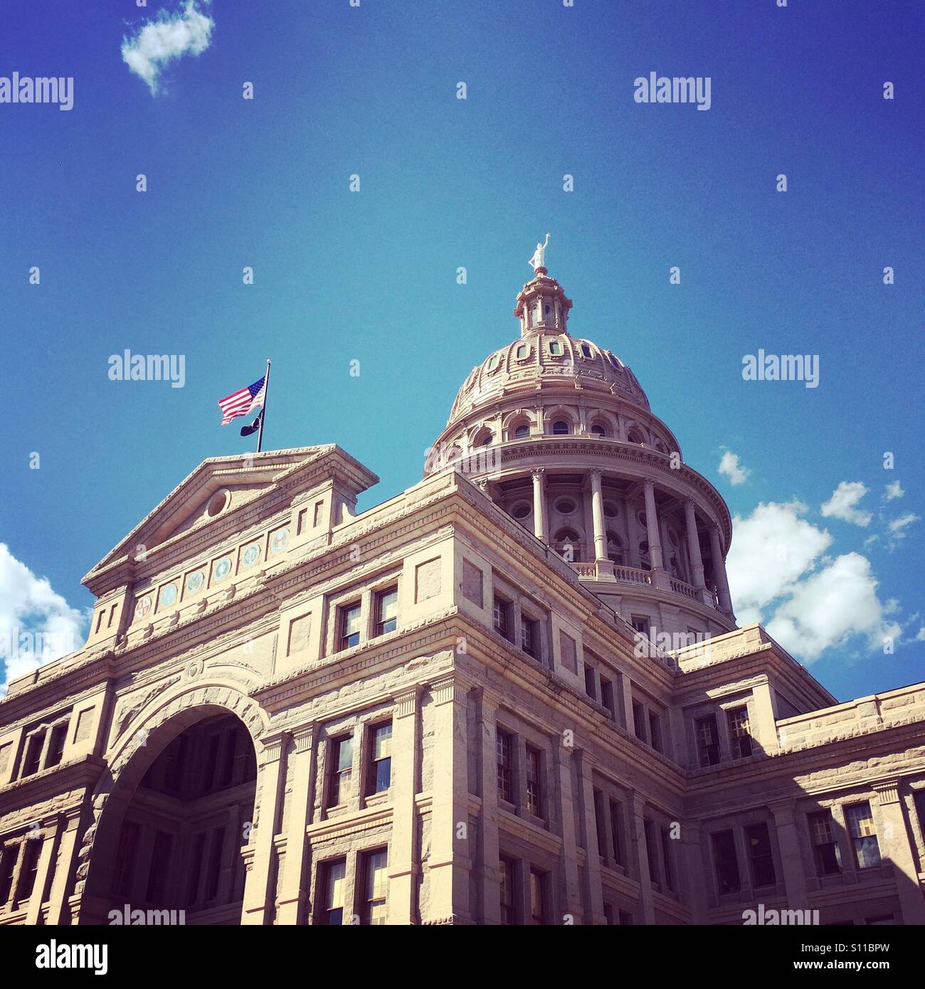 Shot from the front of the Texas State Capitol in Austin. Stock Photo