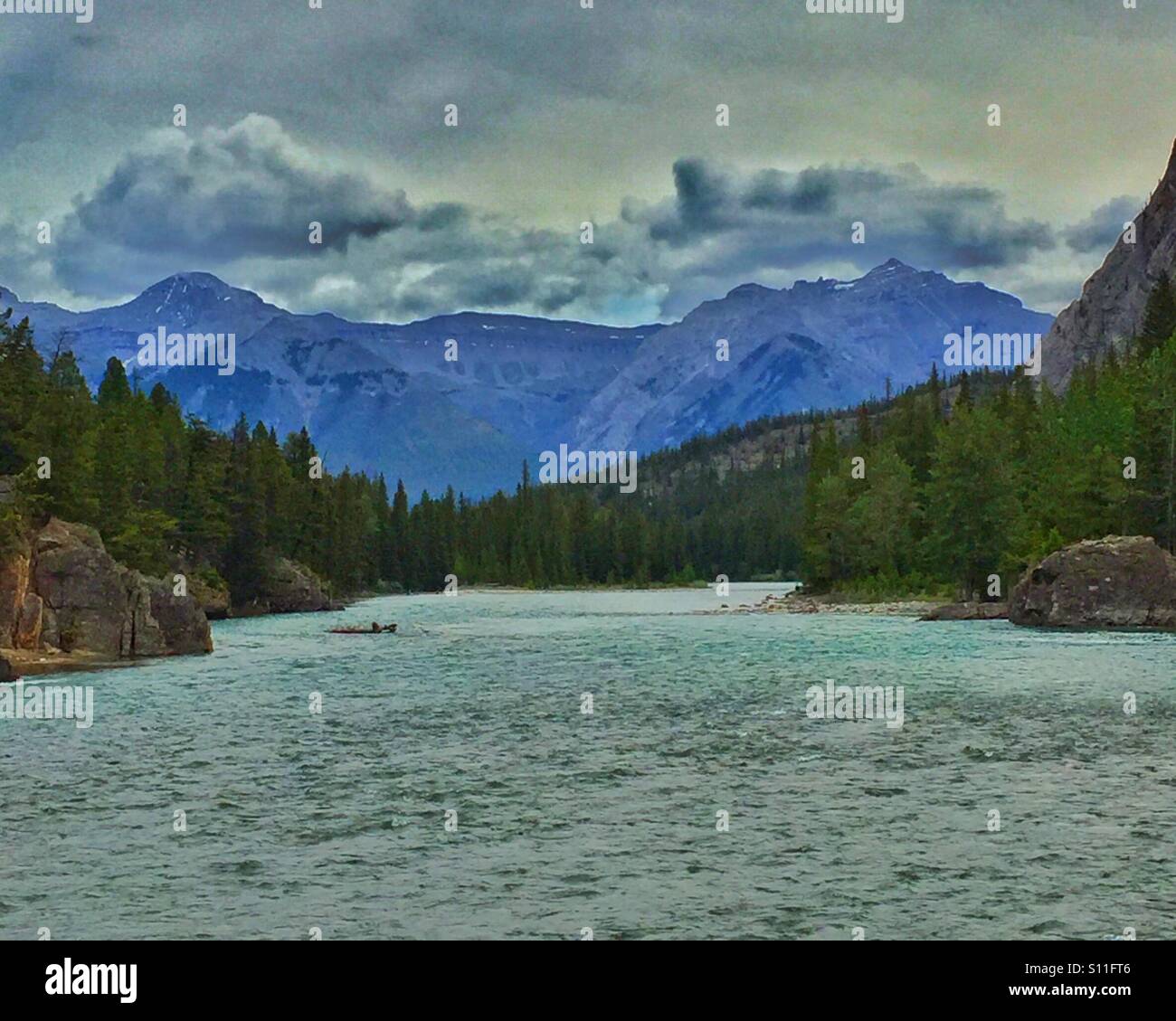 The Bow River and the Canadian Rockies - Smartphone Captured Stock Image