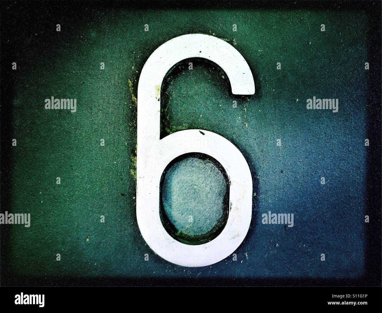 Number 6 in metal lettering - Smartphone Captured Stock Image