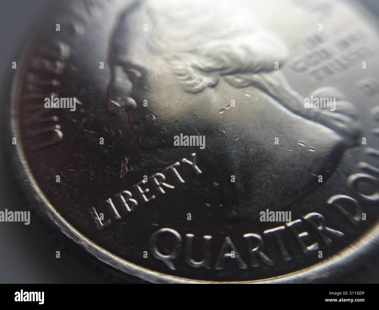 Extreme close up of a United States quarter dollar - Smartphone Captured Stock Image