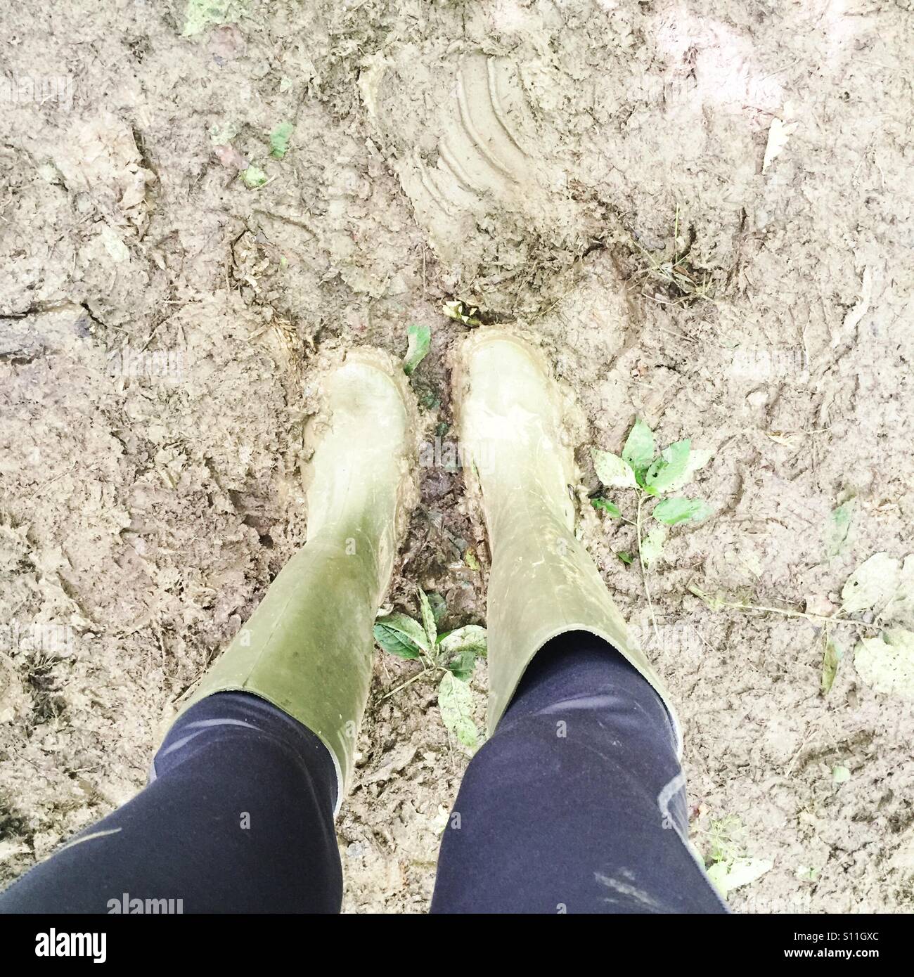 Wellies in mud Stock Photo