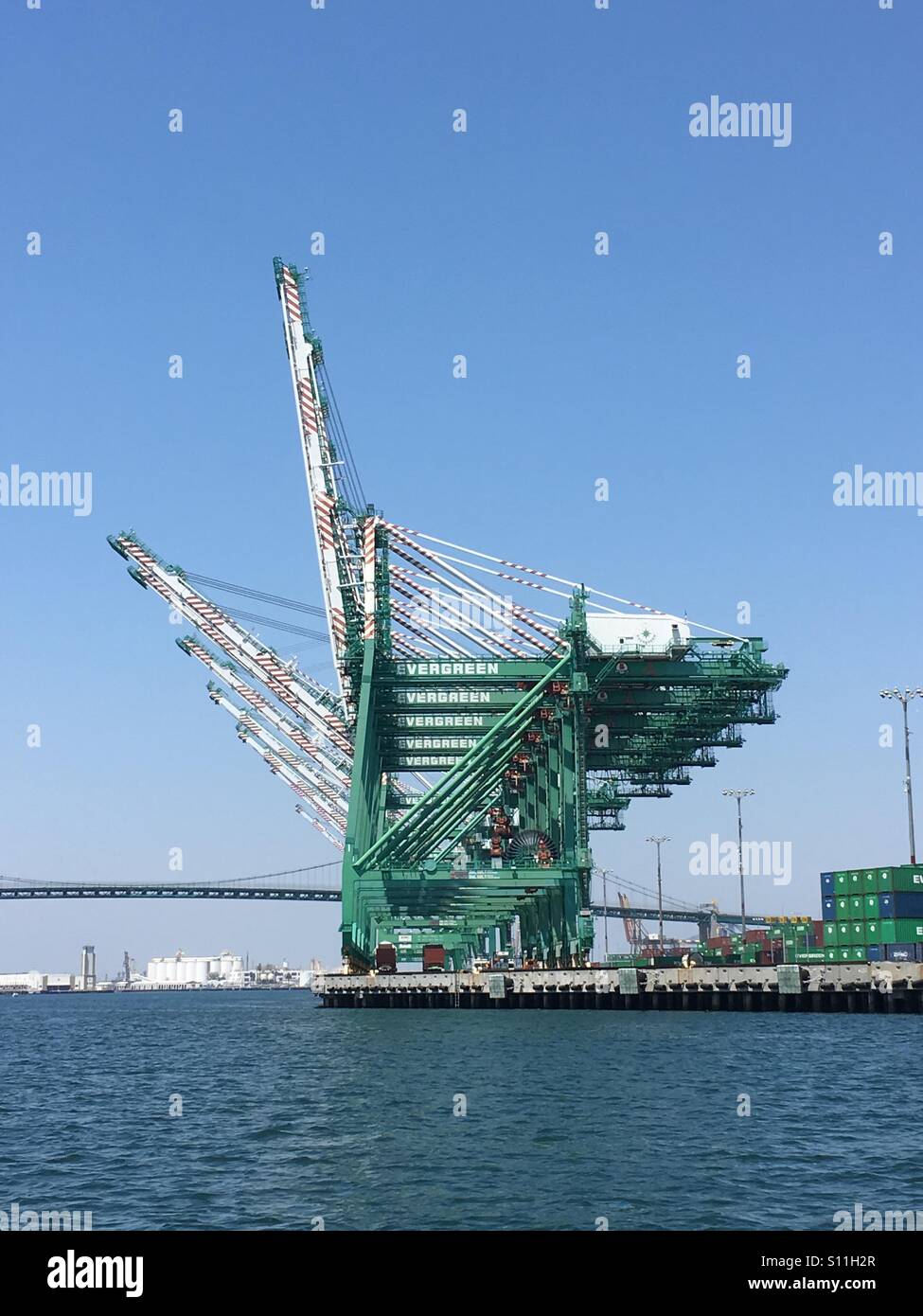 Empty shipping dock cranes Stock Photo
