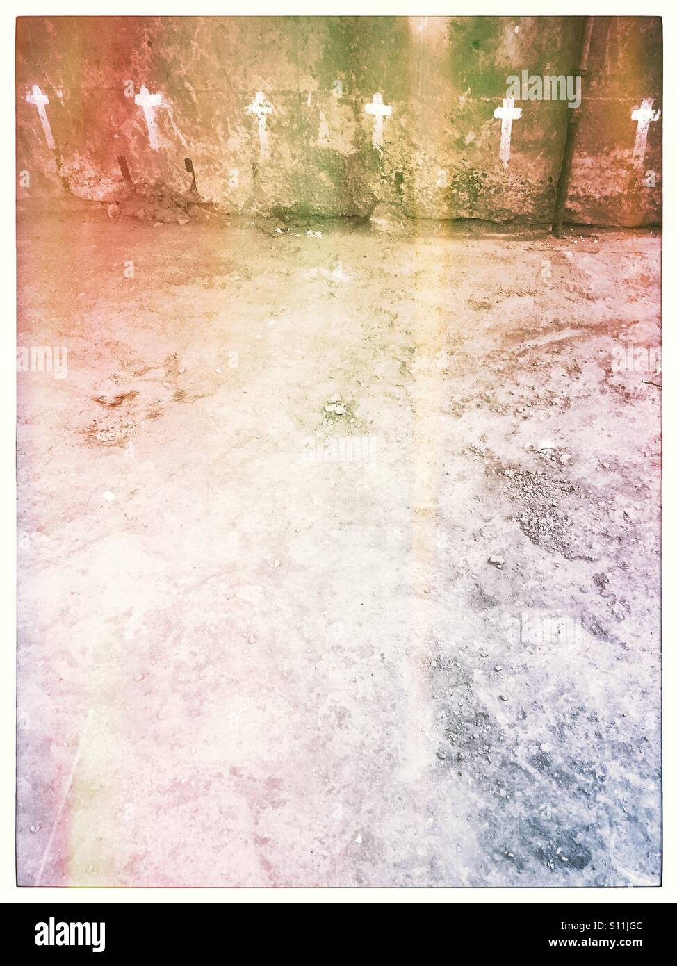 6 crosses on a wall - Smartphone Captured Stock Image