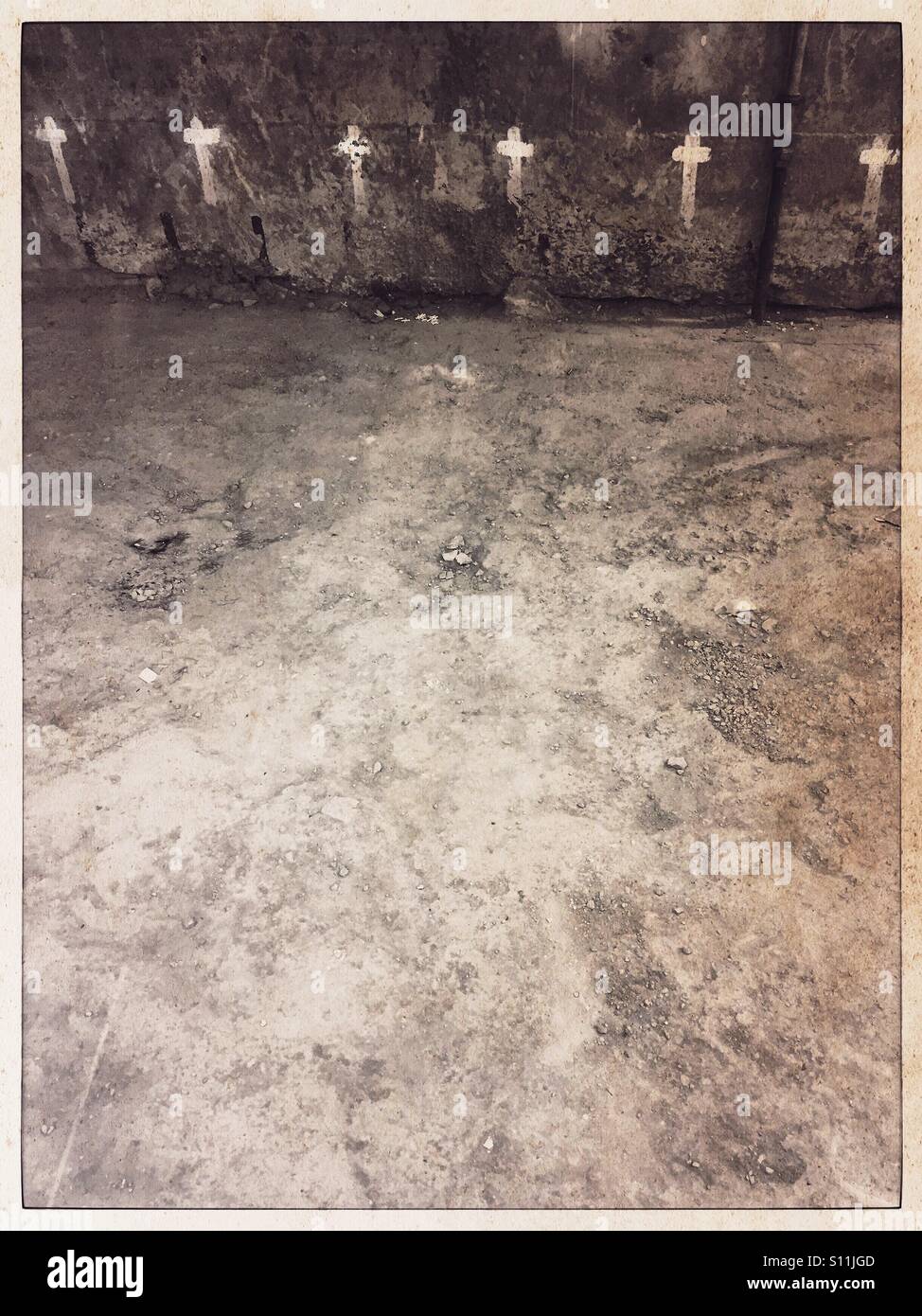 6 crosses on a wall - Smartphone Captured Stock Image