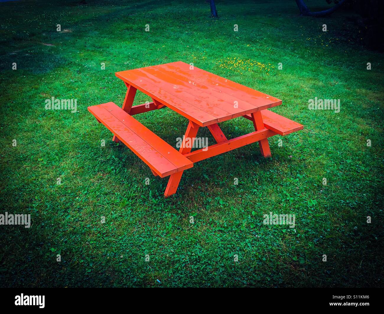 orange-picnic-bench-stock-photo-alamy
