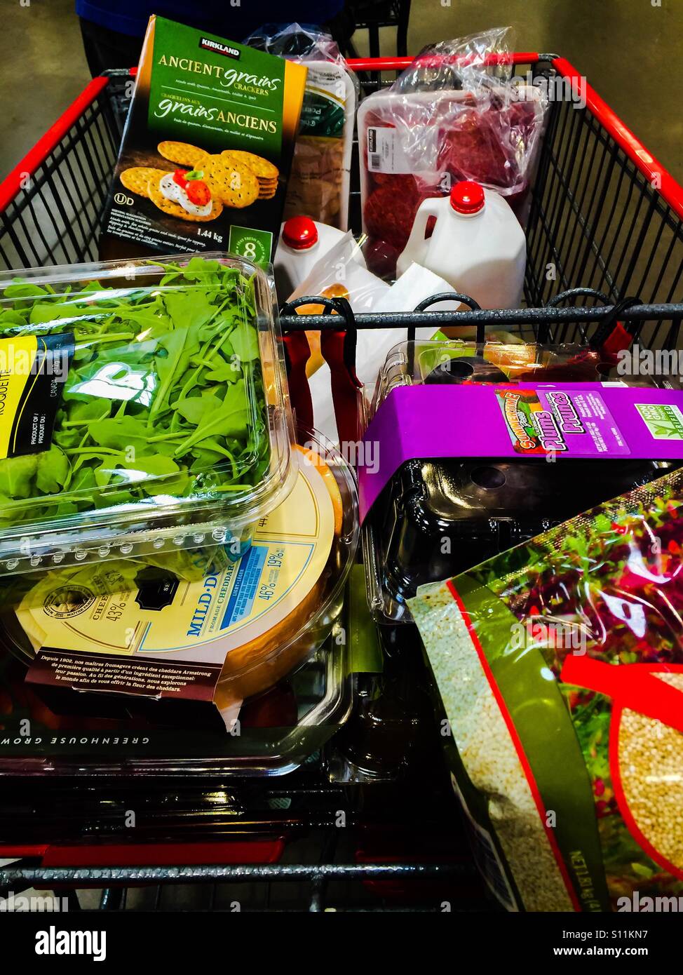 Shopping cart. Full of groceries. Cost of living. Conceptual. Typical basket. North America. - Smartphone Captured Stock Image
