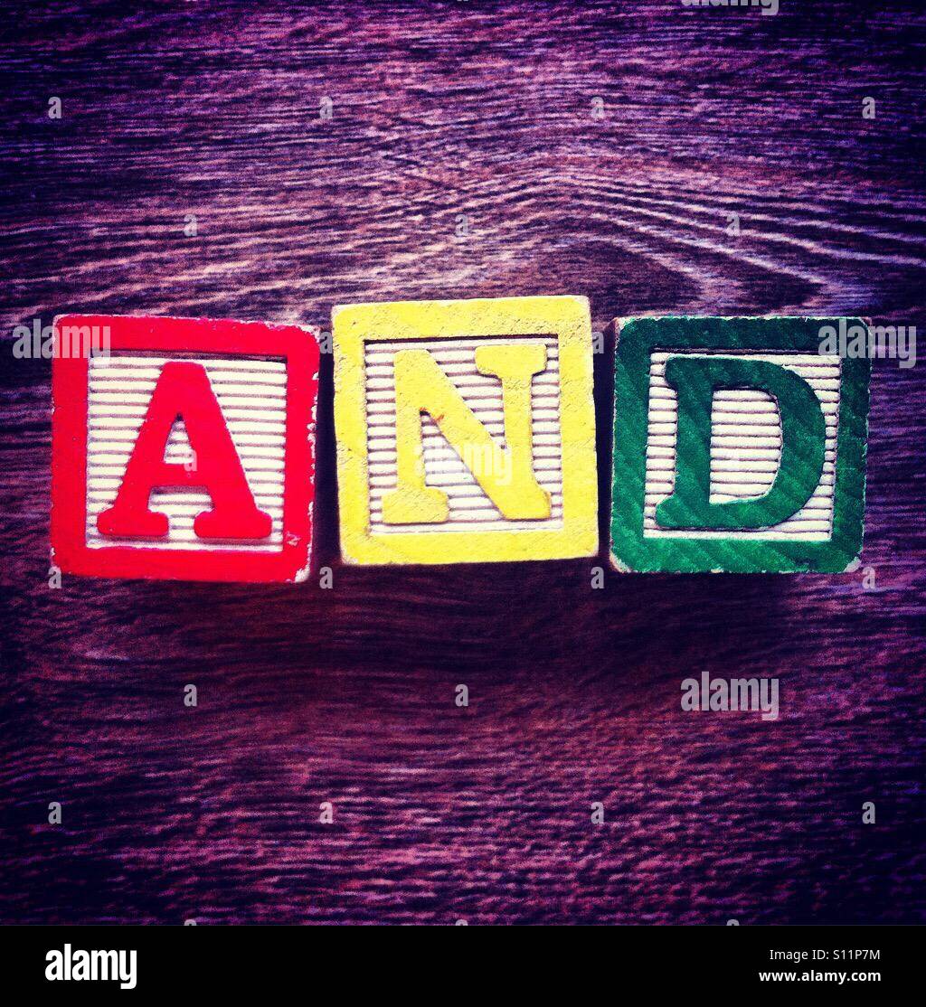 Word AND done with alphabet wood blocks letters - Smartphone Captured Stock Image