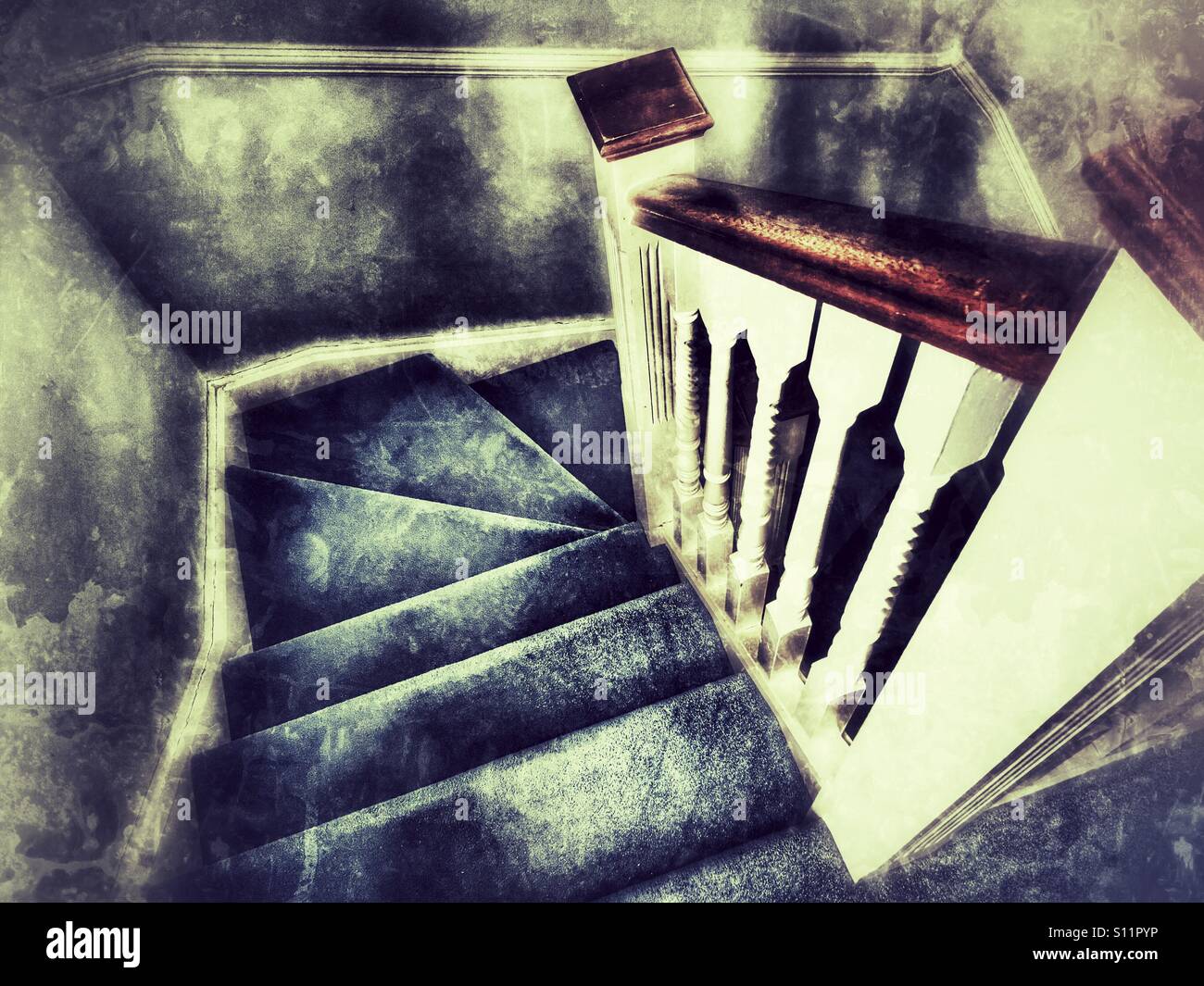 Looking down a carpeted staircase. - Smartphone Captured Stock Image