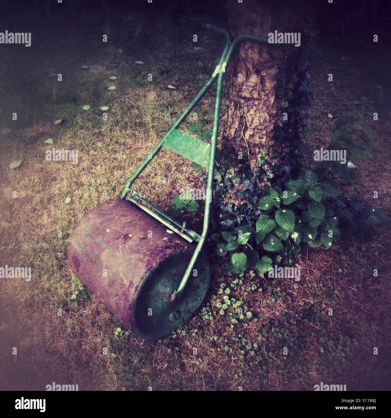 Old metal lawn or grass roller - Smartphone Captured Stock Image
