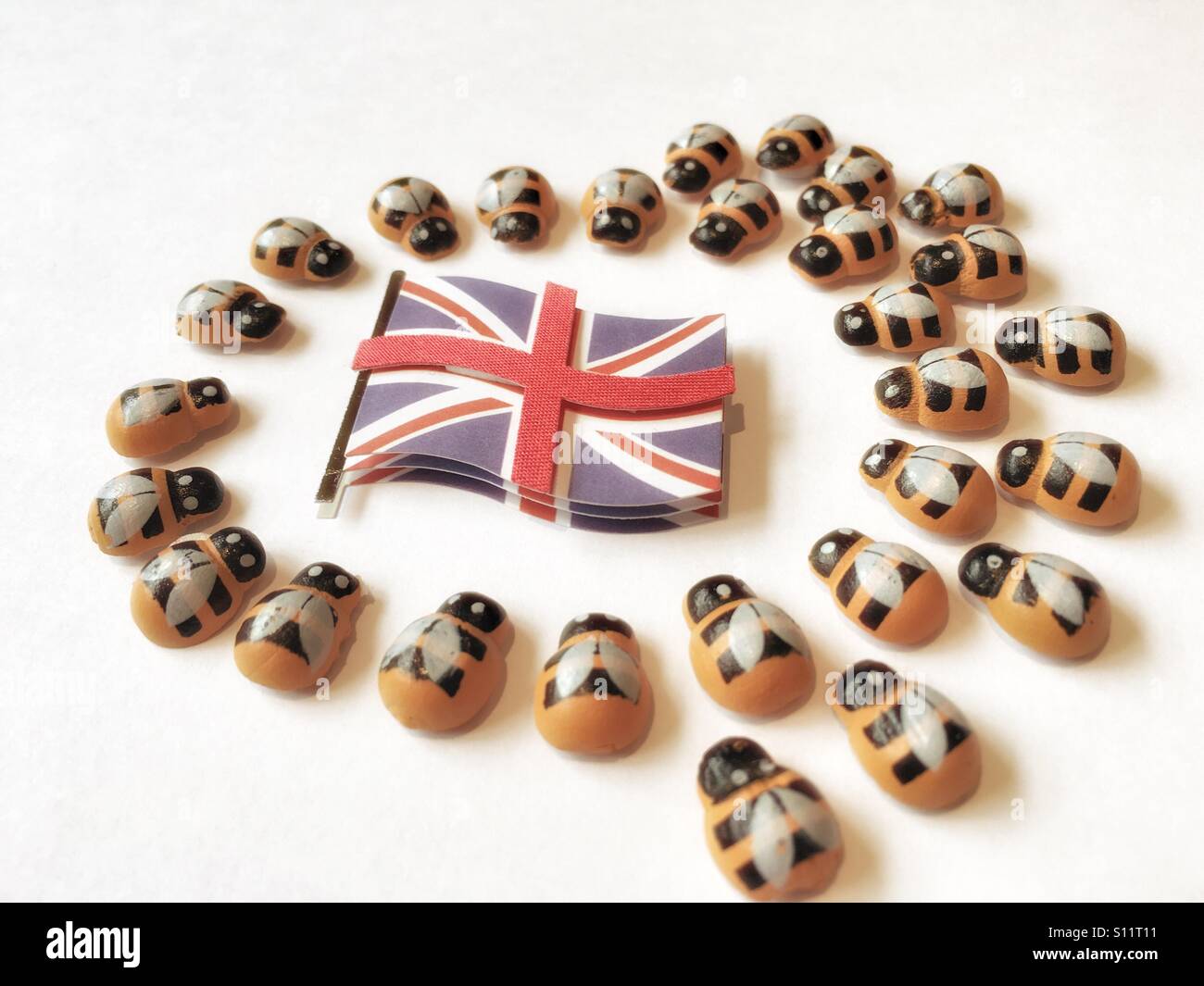 Union Jack surrounded by 27 Bees. Brexit concept. - Smartphone Captured Stock Image